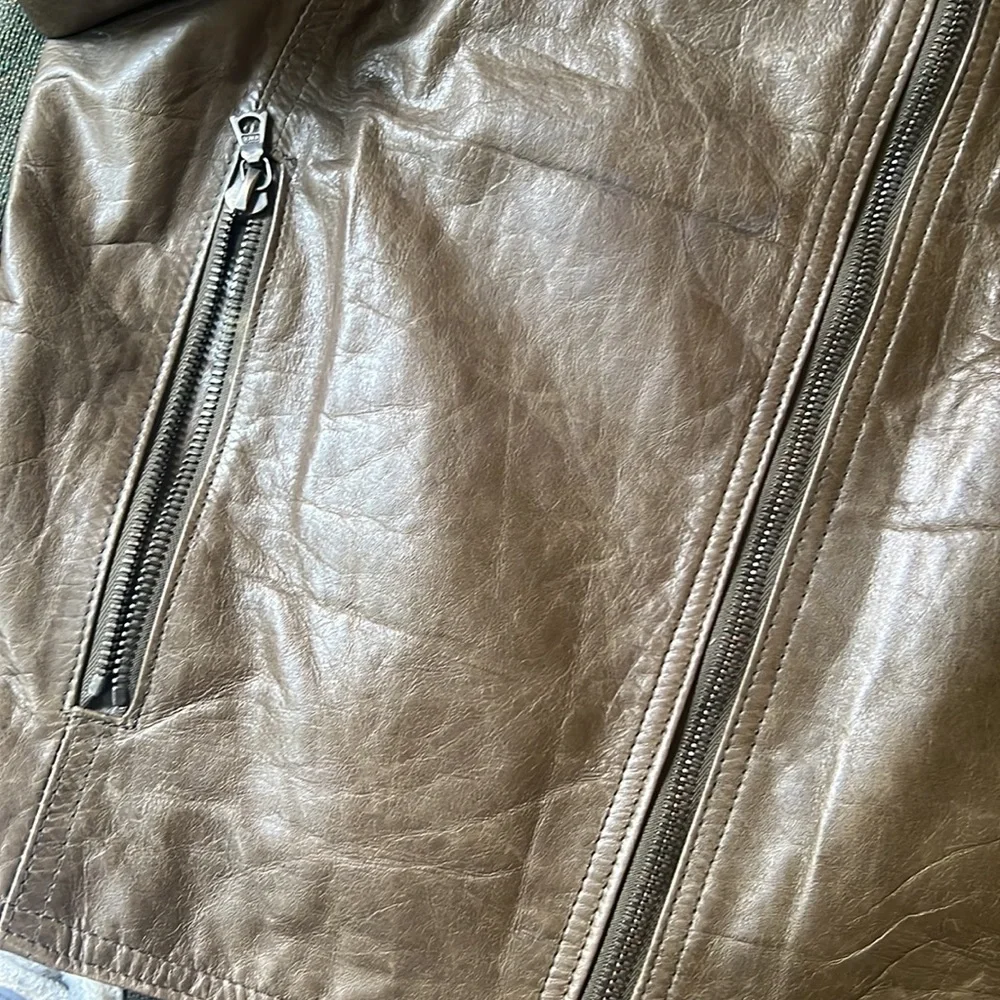Army green leather jacket with collar - Picture 4 of 4